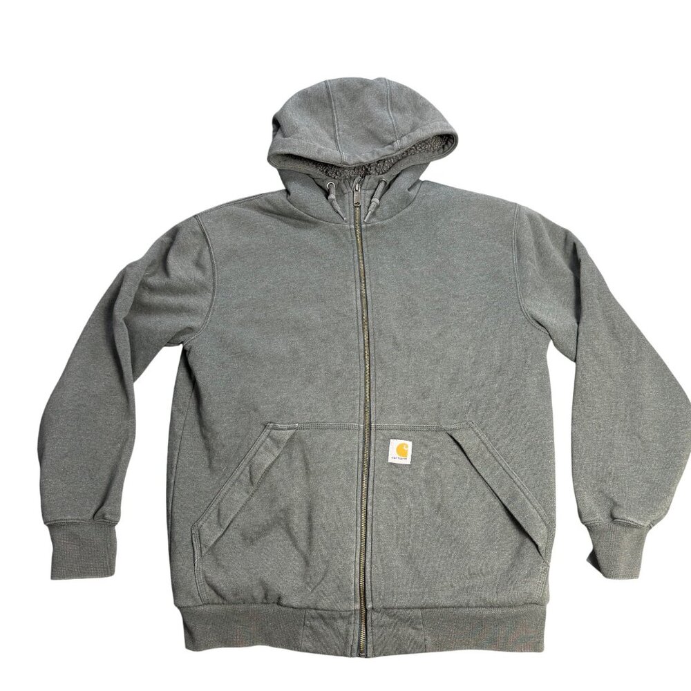Carhartt Mens Sherpa-Lined Relaxed Fit Zip-Up Hoodie Gray Size M TS3308